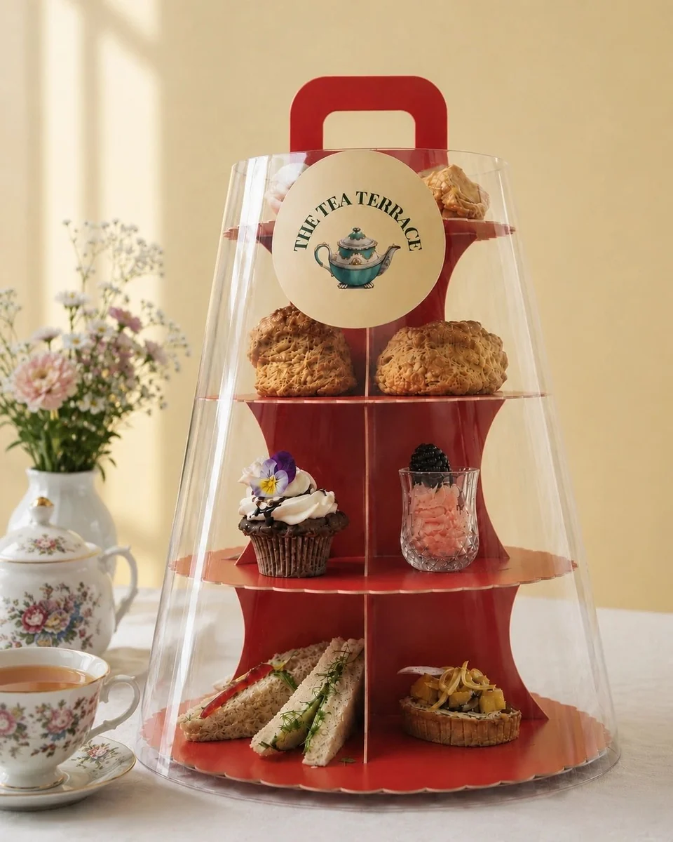 Portable Afternoon Tea Caddy with sandwiches, scones and desserts